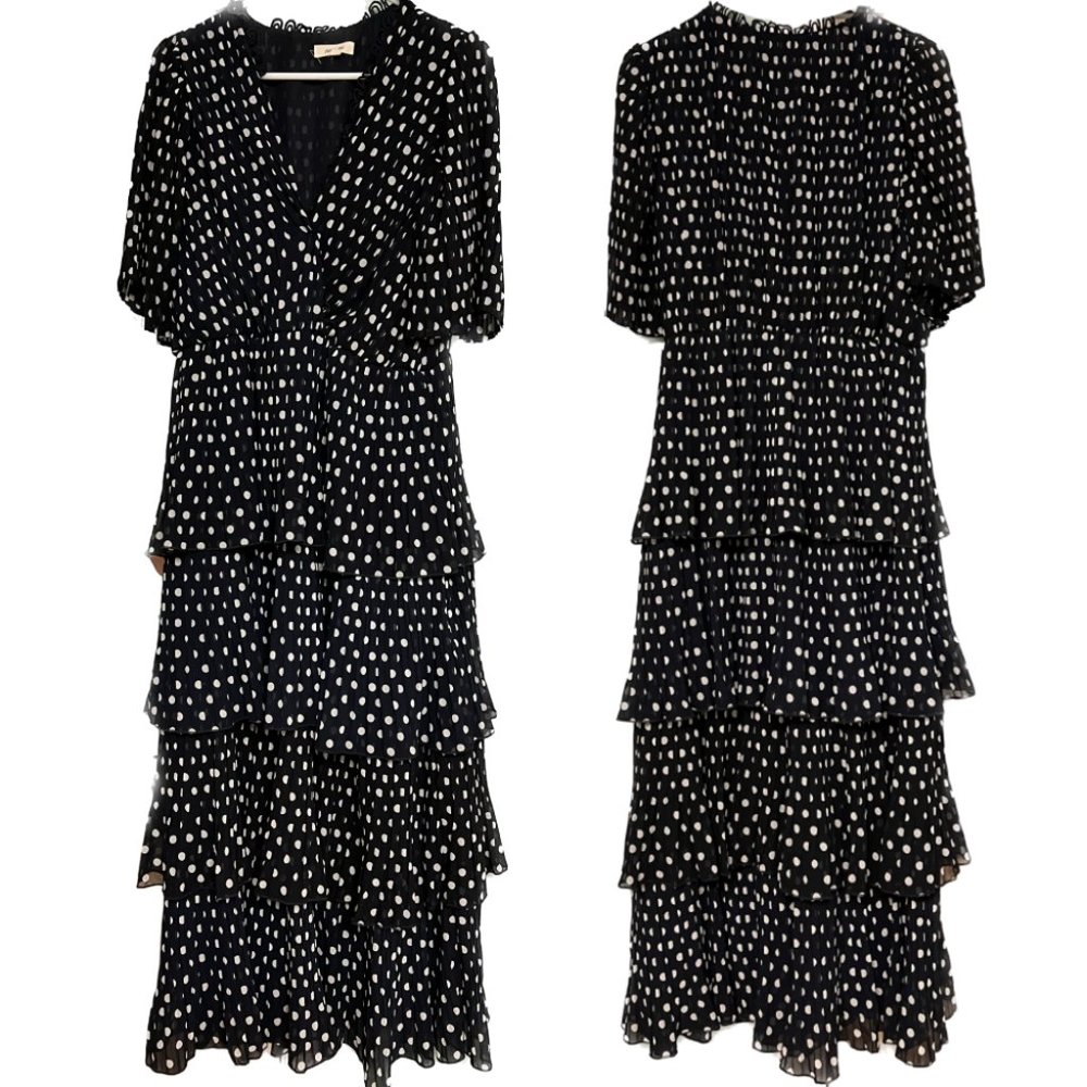 Vici Collection Dior Polka Dot Tiered MIDI Dress in Navy & White, L - Picture 2 of 4